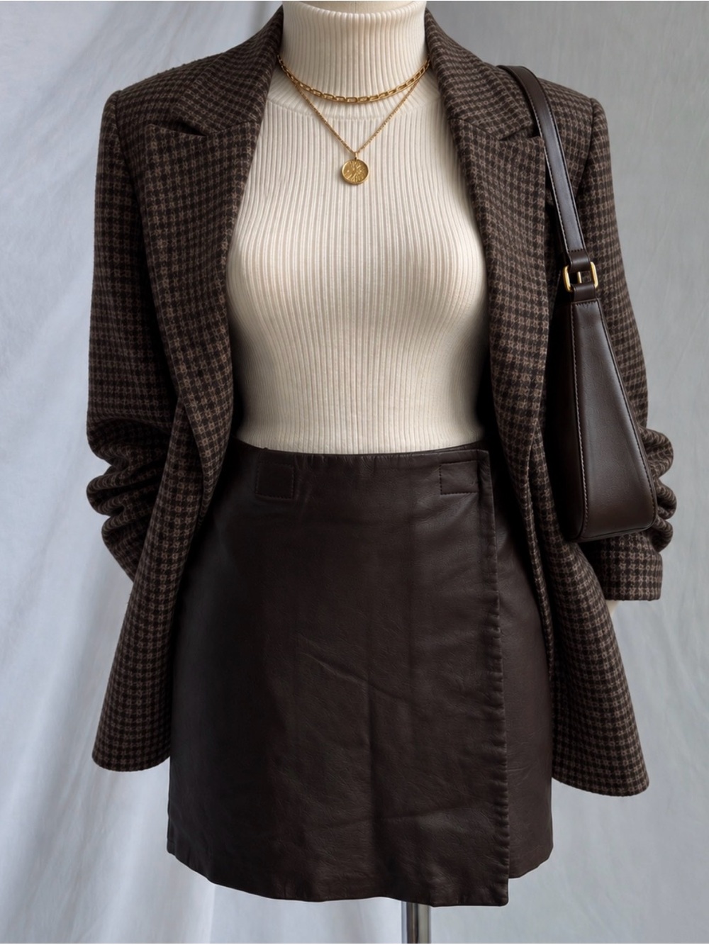 Hugo Buscati Espresso Brown Genuine Leather Mini Wrap Skirt | Size 2